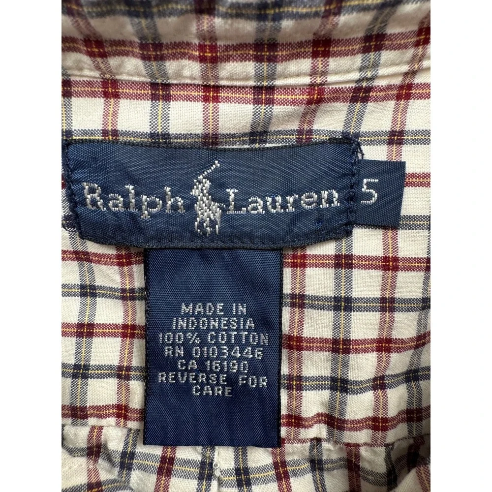 Ralph Lauren Kids Plaid Button Down Shirt Cream Burgundy Navy Size 5 YTL6-313